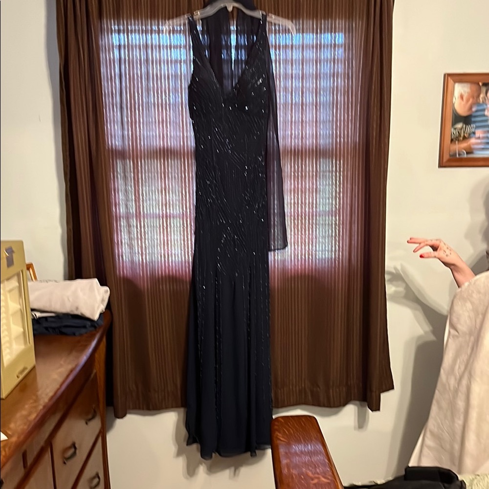 Black Sequin One Shoulder Gown for Weddings